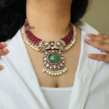 Load image into Gallery viewer, Moissanite Raveena Tandor Multicolor Gold plated Multicolor Statement Necklace set