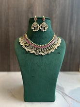 Load image into Gallery viewer, TRENDING ruby Green Cz Peacock Short Guttapusalu Pearl Necklace set