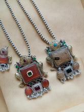 Load image into Gallery viewer, Vedika German Silver Dual tone Peacock Stone Necklace set