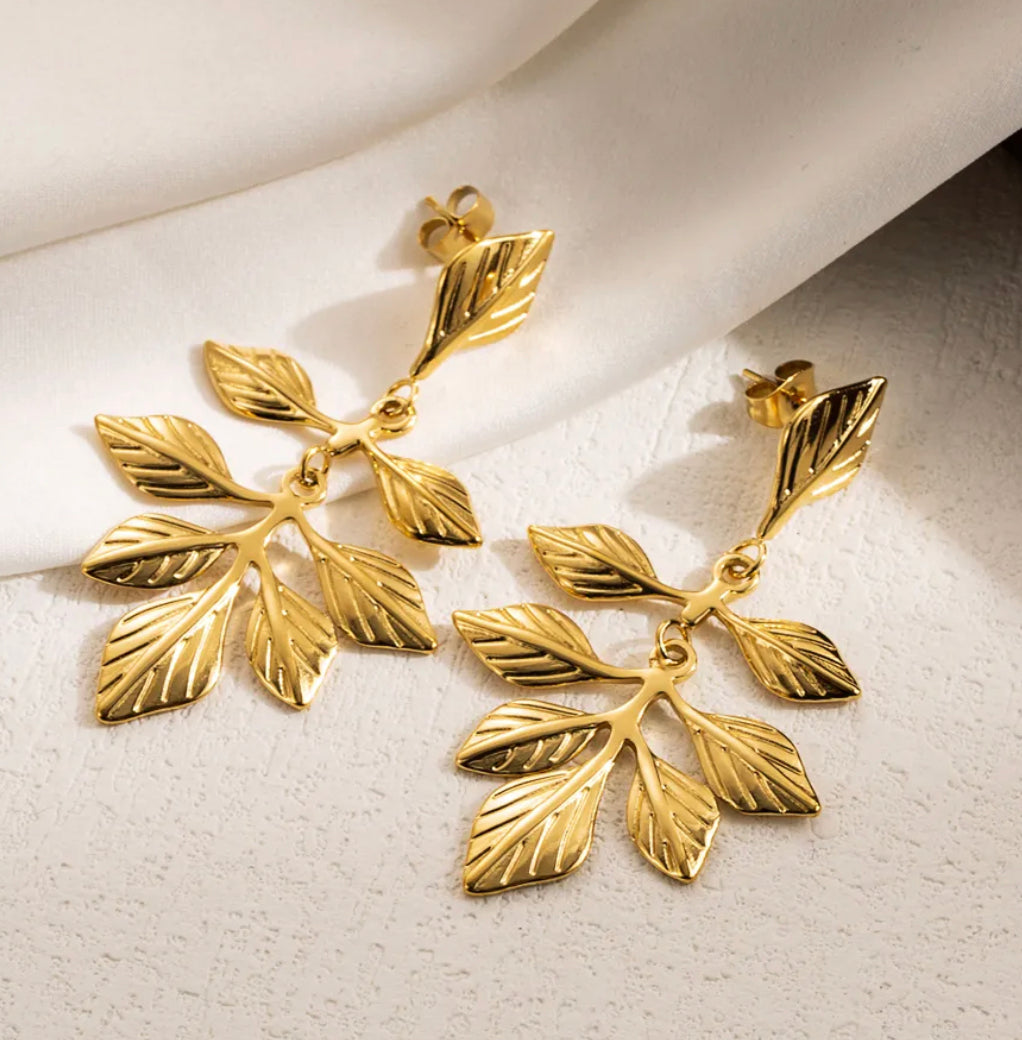 18k gold plated Stainless Steel small leaf earrings IDW