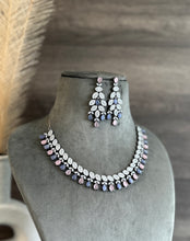 Load image into Gallery viewer, Kavya Purple pink Victorian Simple dainty American diamond necklace set