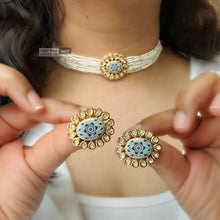 Load image into Gallery viewer, Tayani Gold plated Premium Enamel Blue Choker Necklace set