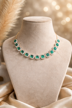 Load image into Gallery viewer, Emma White Green Enamel Designer Inspired Dainty American Diamond Necklace set