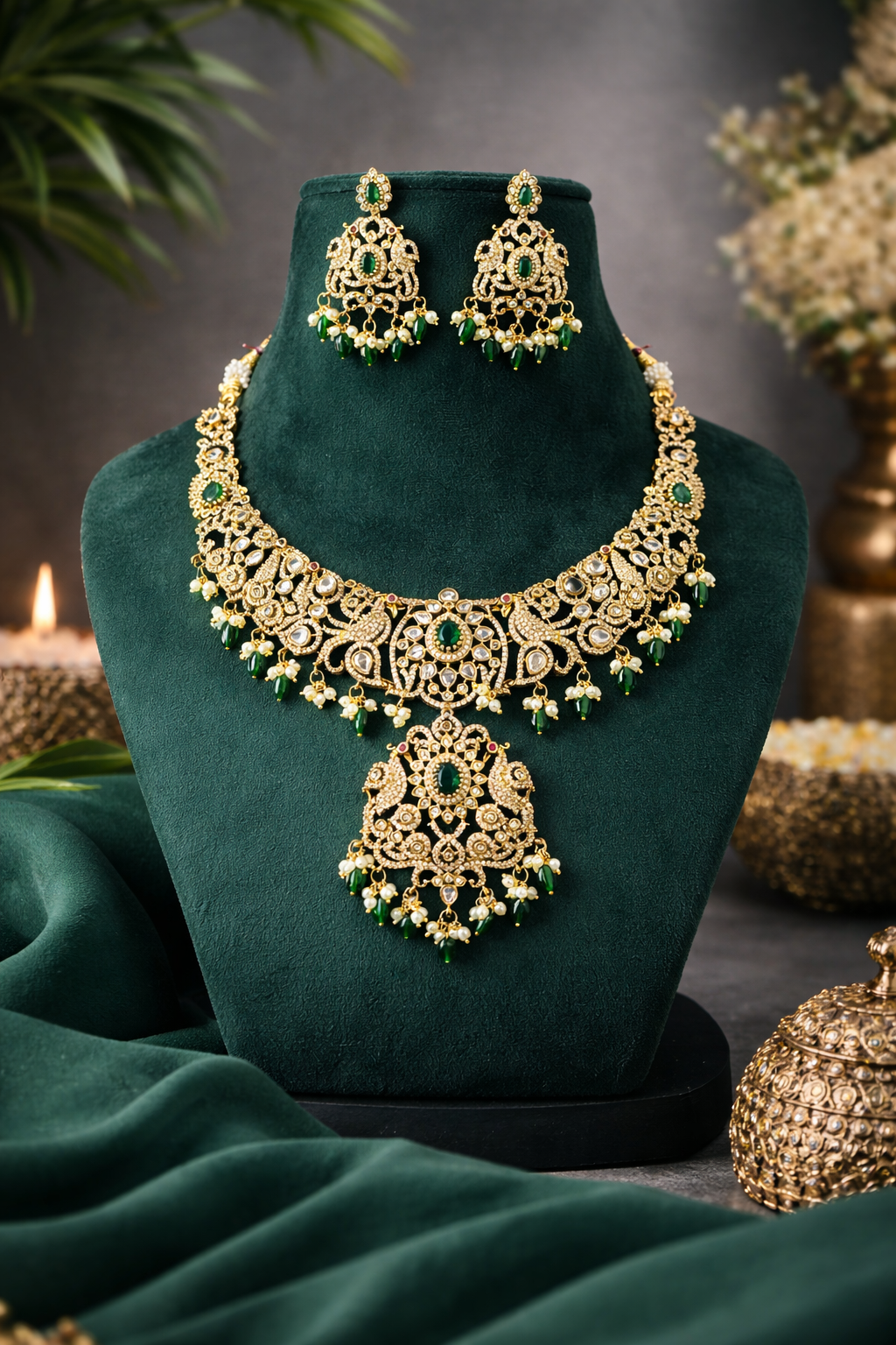 wedding double necklace set gold