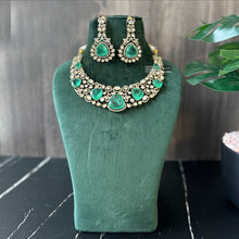 Load image into Gallery viewer, Tayani Gold plated Emerald Green Doublet Premium Statement Necklace set