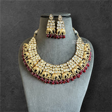 Load image into Gallery viewer, 22k gold plated Tayani elephant ruby Designer Statement Necklace set