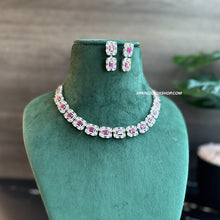 Load image into Gallery viewer, Ruby Silver Dainty American Diamond Necklace set