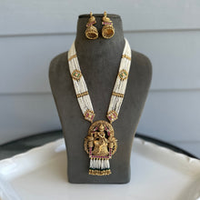 Load image into Gallery viewer, Multicolor Pearl Krishna With Flute kemp stone Long haram Necklace set templejewelry