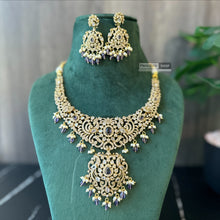 Load image into Gallery viewer, Golden Purple Peacock Kundan Polki Temple ethnic Necklace set