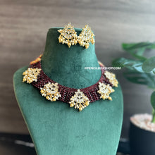 Load image into Gallery viewer, Ruby Hydro Stone Crystal Kundan Ethnic Necklace set