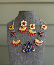 Load image into Gallery viewer, German silver Fish Designer Pachi kundan necklace set