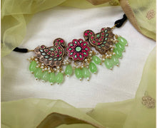 Load image into Gallery viewer, Terracotta Multicolor Peacock Mint beads Choker necklace set