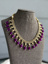 Load image into Gallery viewer, Radhs Purple Kundan Polki Necklace Set with Maangtikka
