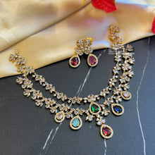 Load image into Gallery viewer, Multiple colors-Layered Cz polki Necklace set Temple jewelry