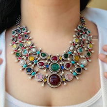 Load image into Gallery viewer, German silver three layer multicolor Statement Necklace set