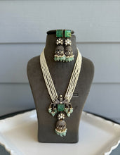 Load image into Gallery viewer, Mint Peacock moissanite Long Pearl Designer Necklace set