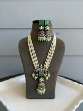 Load image into Gallery viewer, Mint Peacock moissanite Long Pearl Designer Necklace set