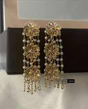 Load image into Gallery viewer, 14k Gold plated Flower White Pearl Temple earrings
