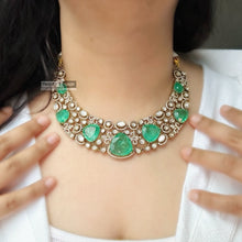 Load image into Gallery viewer, Tayani Gold plated Emerald Green Doublet Premium Statement Necklace set