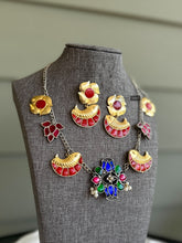 Load image into Gallery viewer, German silver Fish Designer Pachi kundan necklace set