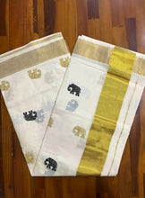 Load image into Gallery viewer, Black Golden Elephant Kerala saree