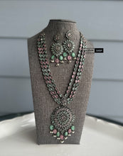 Load image into Gallery viewer, Mint Pink German silver Three layer Long Statement Necklace set