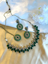 Load image into Gallery viewer, Jiya golden antique Green Kundan Polki Necklace Set with Maangtikka
