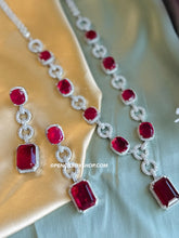 Load image into Gallery viewer, Tara-American Diamond Red Silver Finish Long Designer Necklace set