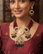 Load image into Gallery viewer, Luna Ruby Kundan Meenakari Golden necklace set