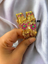 Load image into Gallery viewer, Set of 2 Bangles Kemp stone lakshmi ji gold finish