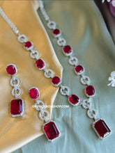Load image into Gallery viewer, Tara-American Diamond Red Silver Finish Long Designer Necklace set