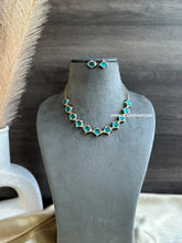 Load image into Gallery viewer, Emma Black Green Enamel Designer Inspired Dainty American Diamond Necklace set