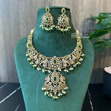 Load image into Gallery viewer, Golden Green Peacock Kundan Polki Temple ethnic Necklace set