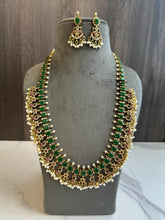 Load image into Gallery viewer, TRENDING GREEN Cz Peacock Guttapusalu Pearl Necklace set