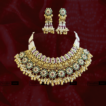 Load image into Gallery viewer, Heritage Rajwadi Elephant Statement Premium Grand Ruby Green Pearl Necklace set