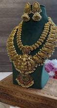 Load image into Gallery viewer, Real Kemp Stone Peacock Lakshmi ji Layered Necklace set templejewelry
