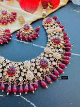 Load image into Gallery viewer, Bridal Ruby Tayani Statement Heavy 22k gold plated necklace set