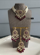 Load image into Gallery viewer, Zoe Polki Golden antique Finish Beads Choker necklace set with maangtikka