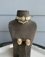 Load image into Gallery viewer, Sophia Blue 22k Gold plated meenakari Tayani Choker Premium Statement Necklace set