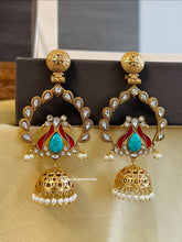 Load image into Gallery viewer, Amrapali Peacock Enamel Brass size earrings
