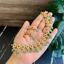 Load image into Gallery viewer, Golden CZ Dangling Dainty Temple Necklace set