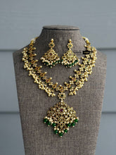 Load image into Gallery viewer, Exclusive cz kemp stone multicolor green drops Necklace set Temple Jewelry