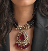 Load image into Gallery viewer, Ruby Moissanite Doublet Gold plated Hydro Beads Necklace set