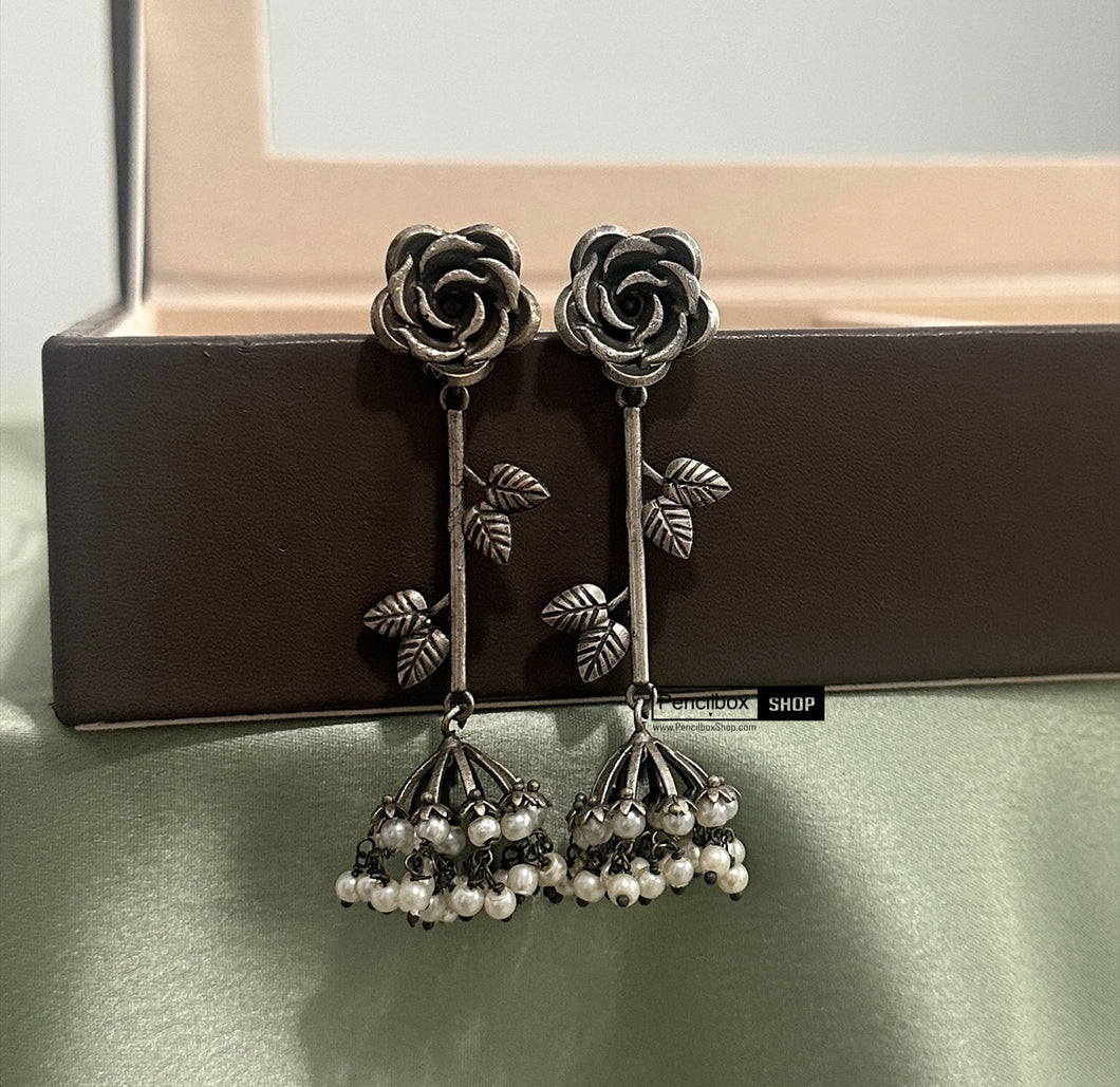 German Silver lotus jhumka  Earrings