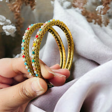 Load image into Gallery viewer, Multicolor pearl Stone round pair of bangle set
