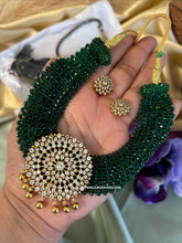 Load image into Gallery viewer, Vani Green Hydro Beads Cz Golden Big Pendant Necklace set