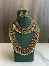 Load image into Gallery viewer, TRENDING Ruby Cz Peacock Guttapusalu Pearl Necklace set