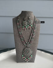 Load image into Gallery viewer, Mint Pink German silver Three layer Long Statement Necklace set