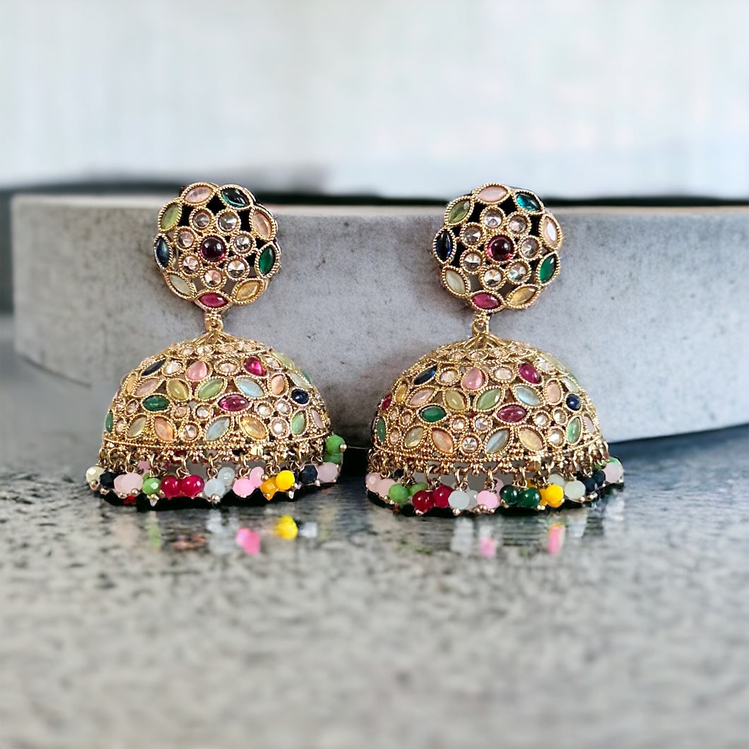 Multicolor Golden Round Jhumka earrings