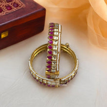 Load image into Gallery viewer, Set of 2 Bangles Ruby White Pachi Kada